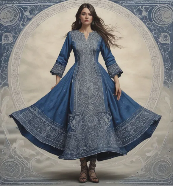 Celestial embroidered Denim Galactic Glam Dress To Impress