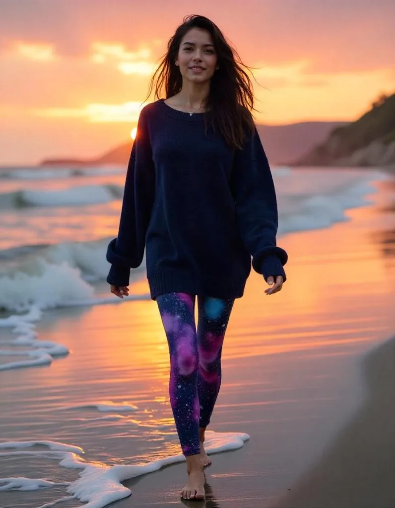 Galactic print leggings with oversized sweater