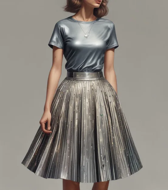 Metallic pleated skirt and graphic tee 